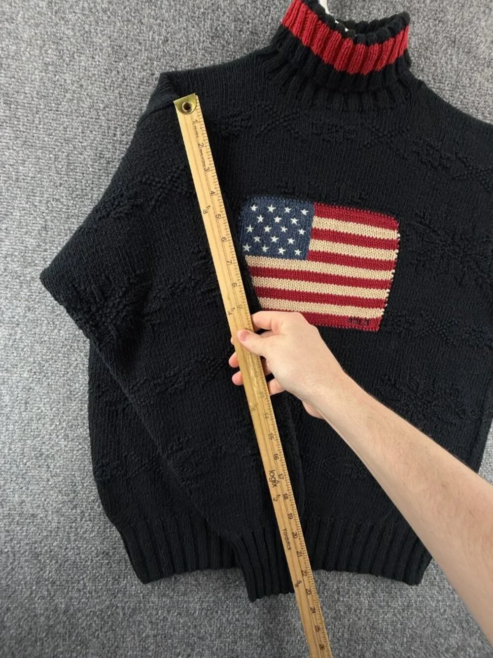 Polo Ralph Lauren Hand Knit Flag Sweater Pullover Turtleneck Mock Neck Medium